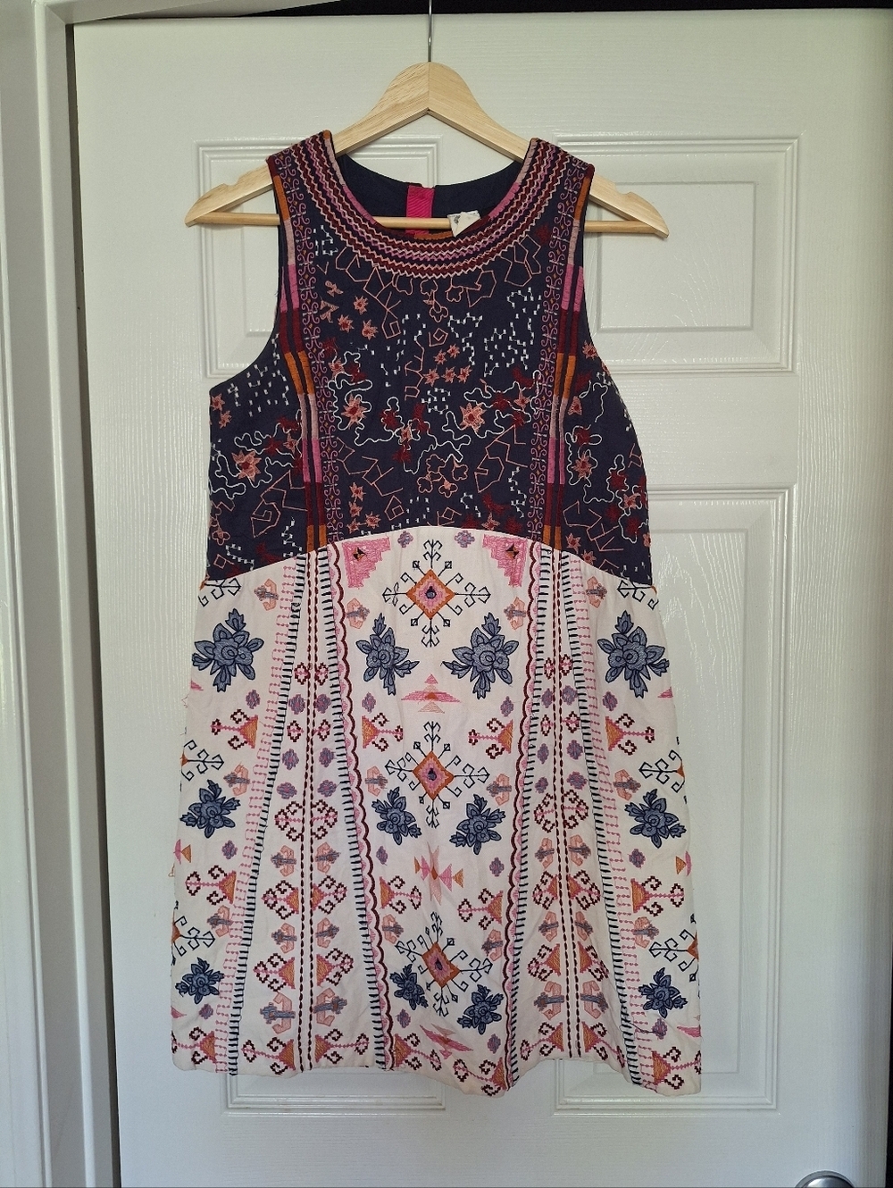 Anthropologie Akemi + Kin Dawn Embroidered Boho Shift Dress Sz 0 - Linen Blend